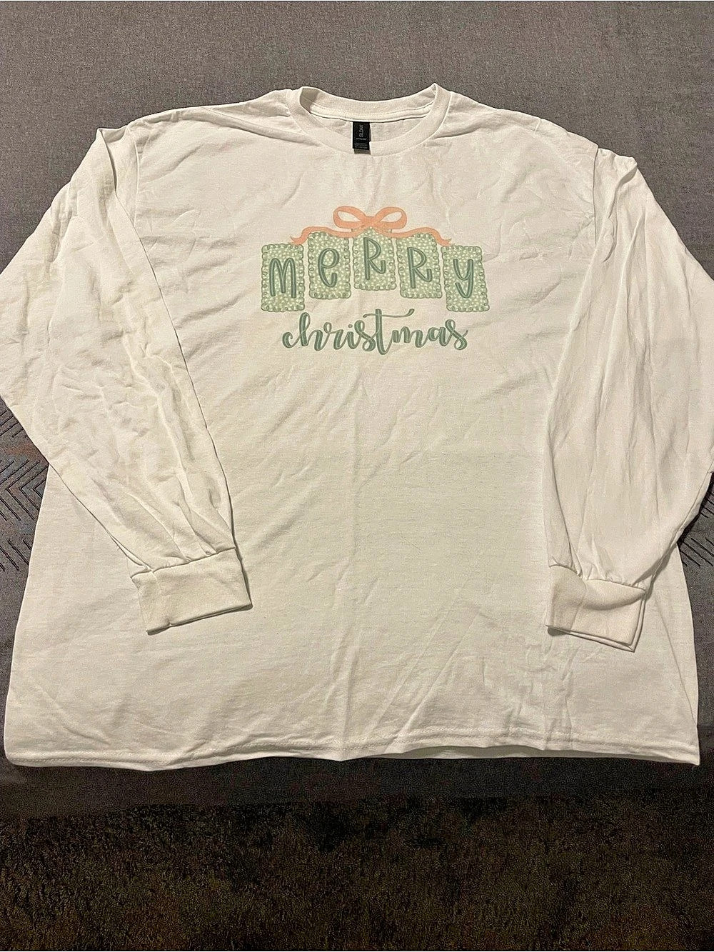 Gildan Merry Christmas Long Sleeve Top in White